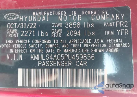 2023 Hyundai Elantra Sel z USA, uszkodzony, nr VIN KMHLS4AG5PU459856